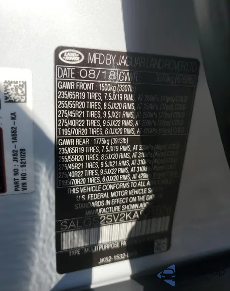 2019 Land Rover Range Rover Hse from USA, damaged, VIN SALGS2SV2KA521028